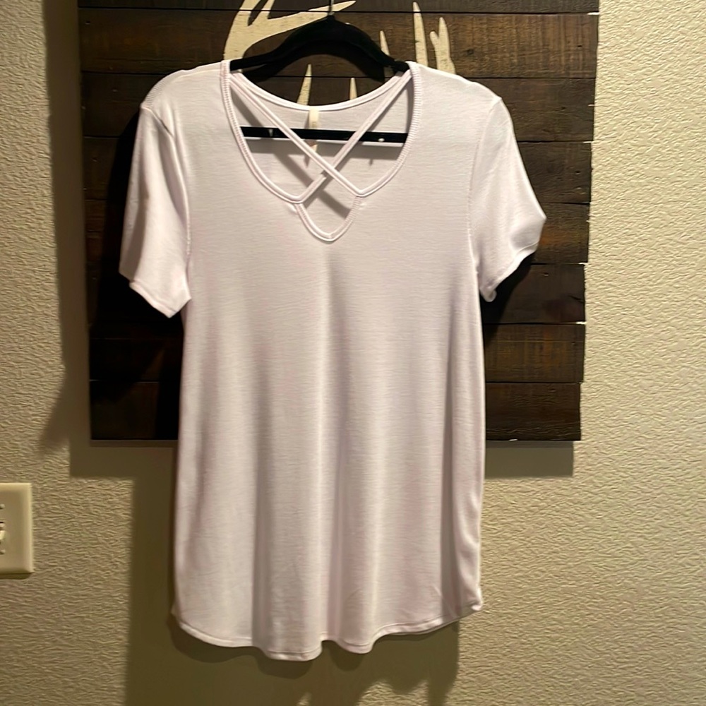 White ribbed dress tshirt with criss cross detail